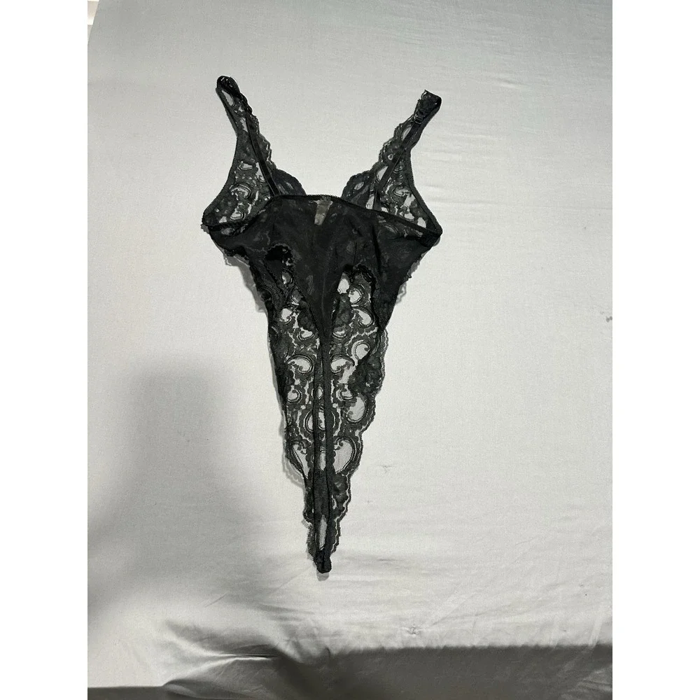 VTG 90s Victoria's Secret Black Lace Teddy Bodysuit S